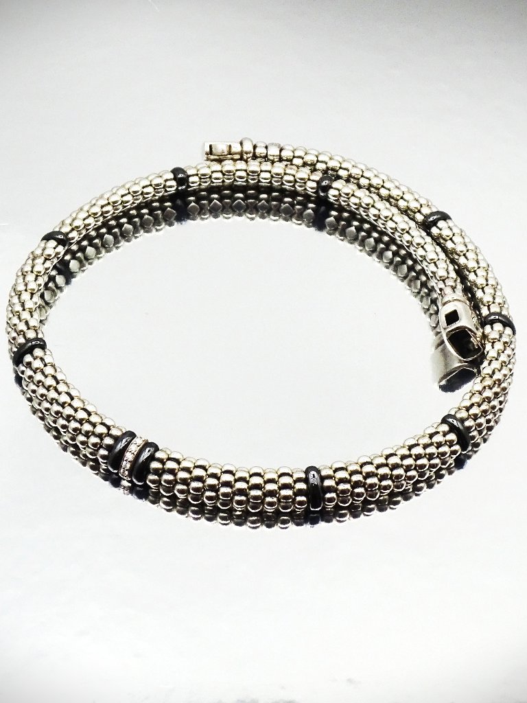 Lagos Black Caviar Collection Sterling Silver Ceramic & Diamons Necklace